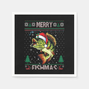 Merry Fishmas Bass Fish Fishing Christmas Ugly Swe Napkin