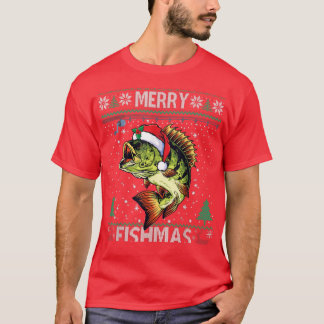 Merry Fishmas Bass Fish Fishing Christmas Ugly Swe T-Shirt