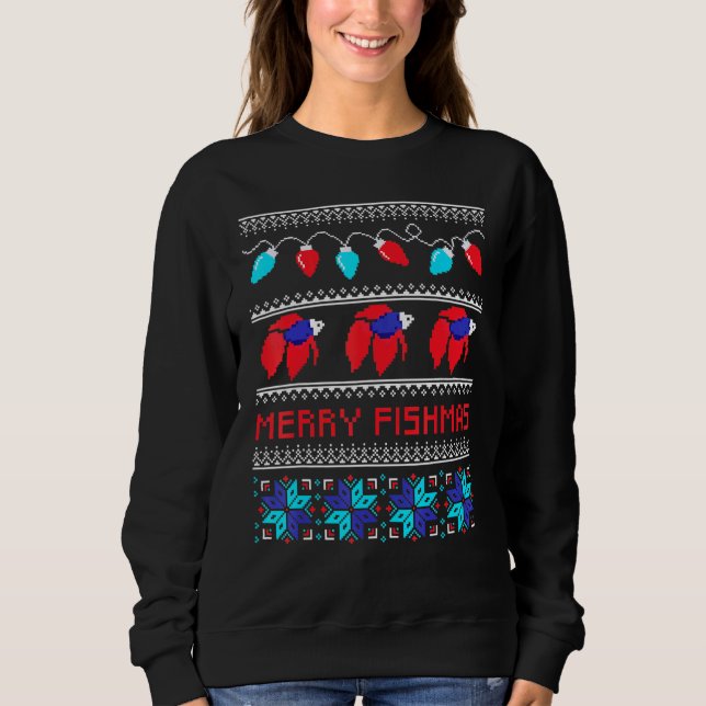 Merry Fishmas Betta Fish Ugly Xmas Sweatshirt (Front)