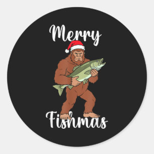 Merry Fishmas Bigfoot Fishing Funny Sasquatch Sant Classic Round Sticker