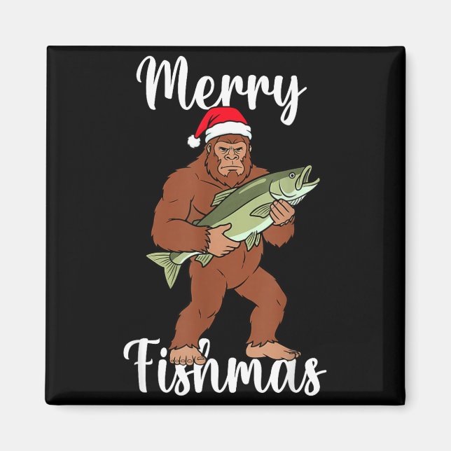 Merry Fishmas Bigfoot Fishing Funny Sasquatch Sant Magnet (Front)