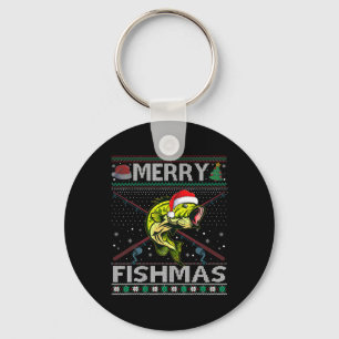 Merry Fishmas Byss Fish Fishing Christmas Ugly Swe Key Ring