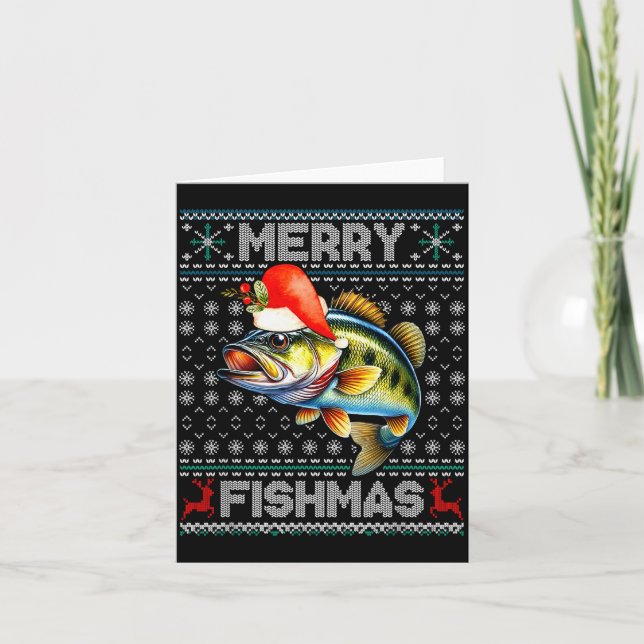 Merry Fishmas Christmas Holiday Santa Fishing Xmas Card (Front)