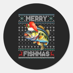 Merry Fishmas Christmas Holiday Santa Fishing Xmas Classic Round Sticker
