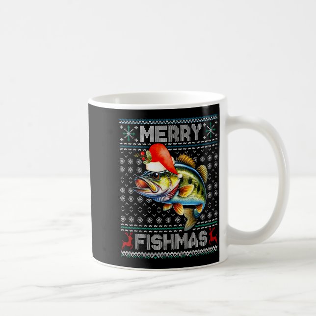 Merry Fishmas Christmas Holiday Santa Fishing Xmas Coffee Mug (Right)