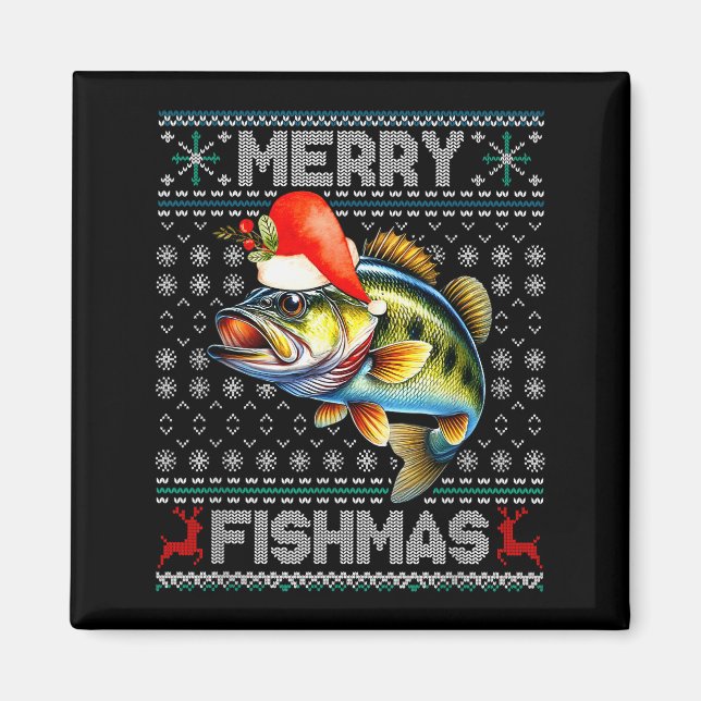 Merry Fishmas Christmas Holiday Santa Fishing Xmas Magnet (Front)