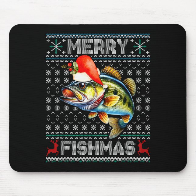 Merry Fishmas Christmas Holiday Santa Fishing Xmas Mouse Mat (Front)