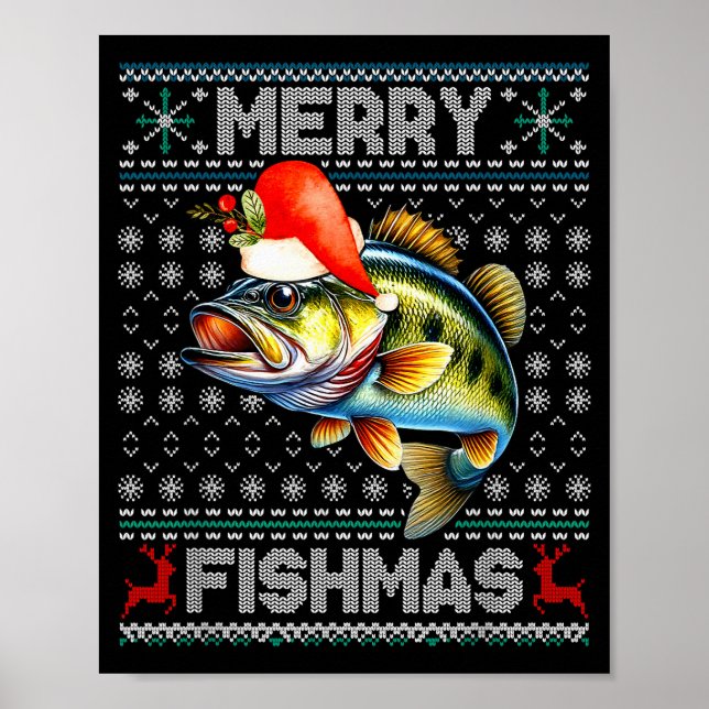 Merry Fishmas Christmas Holiday Santa Fishing Xmas Poster (Front)