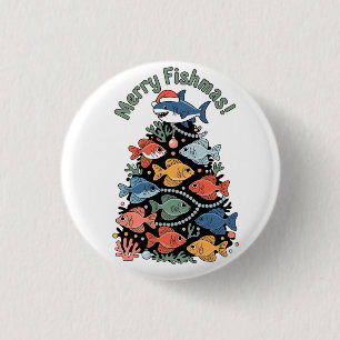 Merry Fishmas Christmas Tree Fish Funny Fishing 3 Cm Round Badge