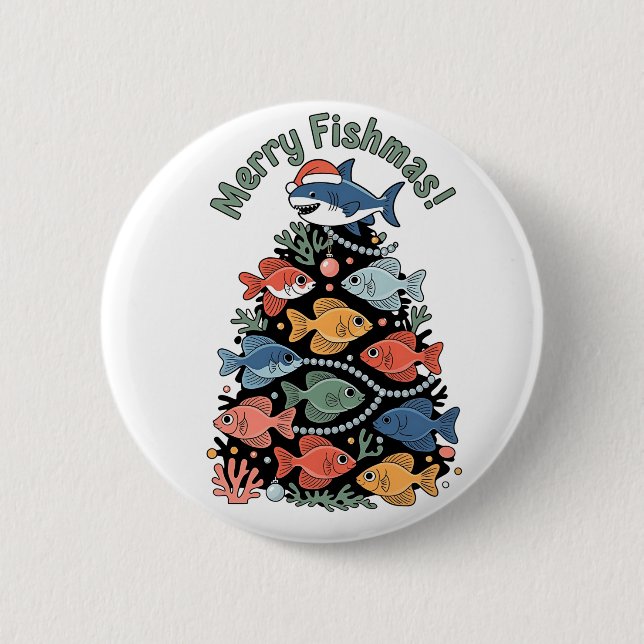 Merry Fishmas Christmas Tree Fish Funny Fishing 6 Cm Round Badge (Front)