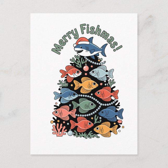 Merry Fishmas Christmas Tree Fish Funny Fishing Announcement Postcard (Front)