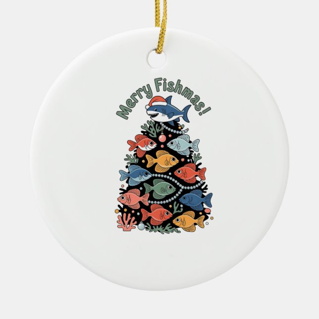 Merry Fishmas Christmas Tree Fish Funny Fishing Ceramic Tree Decoration (Front)