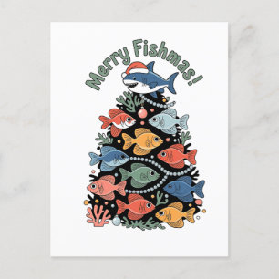 Merry Fishmas Christmas Tree Fish Funny Fishing Invitation Postcard