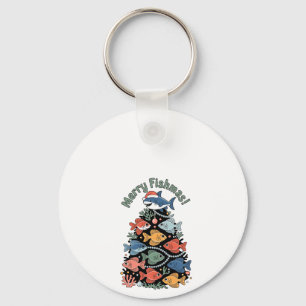 Merry Fishmas Christmas Tree Fish Funny Fishing Key Ring