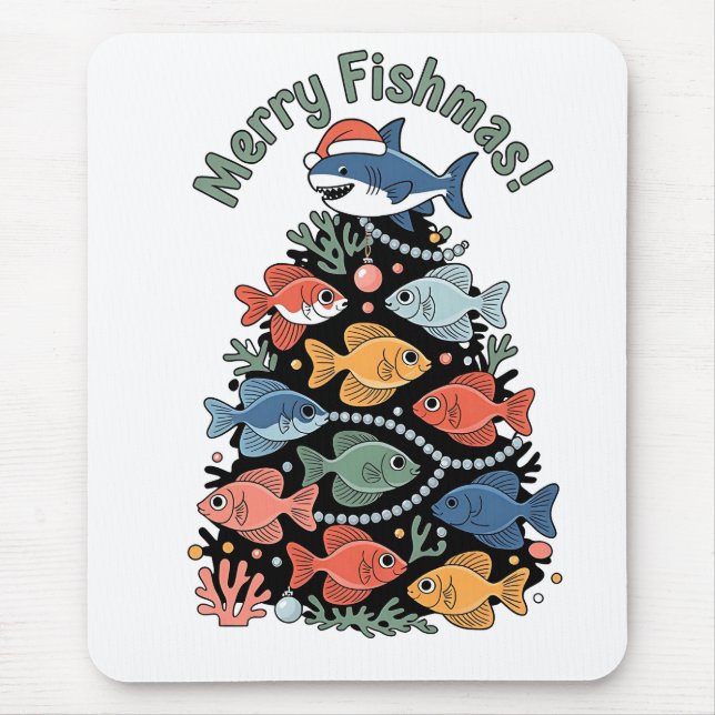 Merry Fishmas Christmas Tree Fish Funny Fishing Mouse Mat (Front)