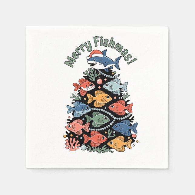Merry Fishmas Christmas Tree Fish Funny Fishing Napkin (Front)