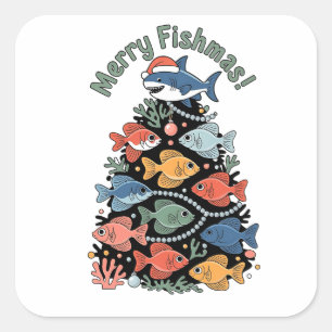 Merry Fishmas Christmas Tree Fish Funny Fishing Square Sticker