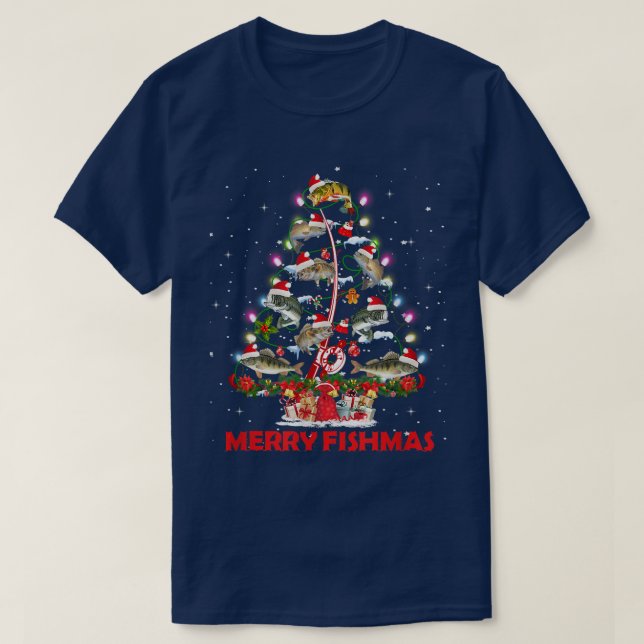 Merry Fishmas Christmas Tree Fish Funny Fishing  T-Shirt (Design Front)
