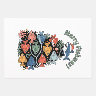 Merry Fishmas Christmas Tree Fish Funny Fishing Wrapping Paper Sheet