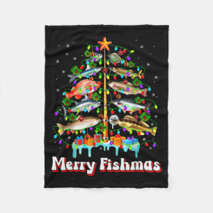 Merry Fishmas Christmas Tree Funny Fish Fishing Fi Fleece Blanket