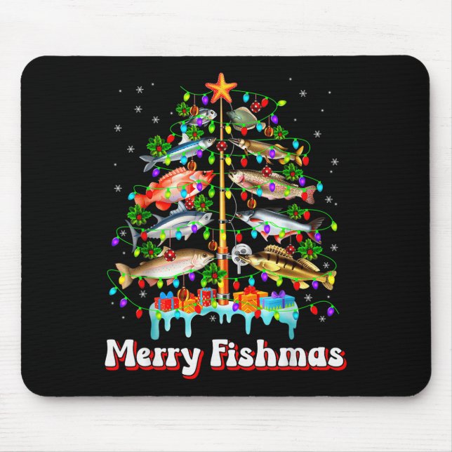 Merry Fishmas Christmas Tree Funny Fish Fishing Fi Mouse Mat (Front)