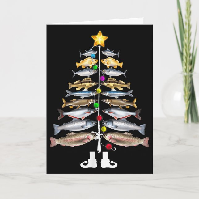 Merry Fishmas Christmas Tree Funny Fishing  Card (Front)