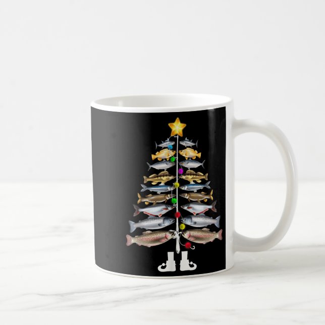 Merry Fishmas Christmas Tree Funny Fishing  Coffee Mug (Right)