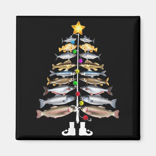 Merry Fishmas Christmas Tree Funny Fishing  Magnet (Front)