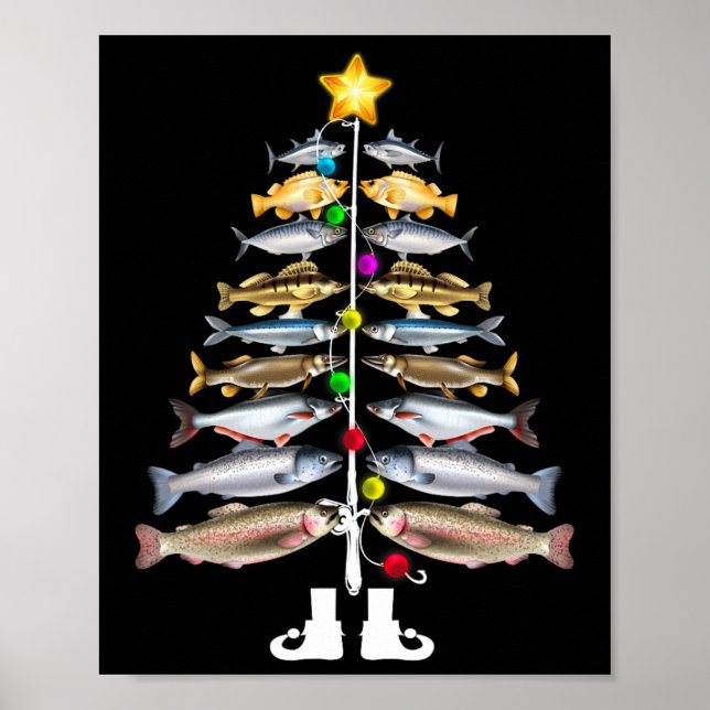 Merry Fishmas Christmas Tree Funny Fishing  Poster (Front)