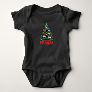 Merry Fishmas Christmas Tree Lights Fish Fishing Baby Bodysuit