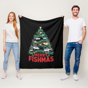 Merry Fishmas Christmas Tree Lights Fish Fishing  Fleece Blanket