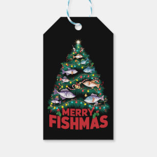 Merry Fishmas Christmas Tree Lights Fish Fishing  Gift Tags