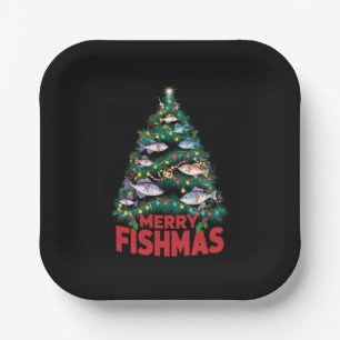 Merry Fishmas Christmas Tree Lights Fish Fishing  Paper Plate