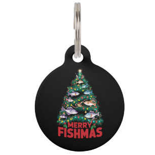 Merry Fishmas Christmas Tree Lights Fish Fishing  Pet Tag