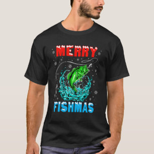 Merry Fishmas Christmas Tree Lights Fish Fishing T-Shirt