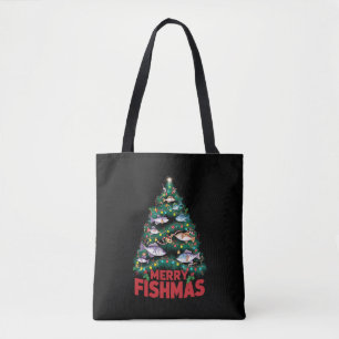 Merry Fishmas Christmas Tree Lights Fish Fishing  Tote Bag