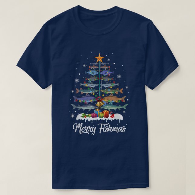 Merry Fishmas Christmas Tree Xmas Pajama  T-Shirt (Design Front)