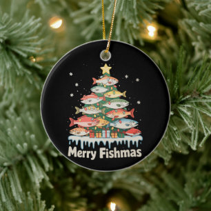 Merry Fishmas Fish Christmas Tree Lights Fisherman Ceramic Tree Decoration