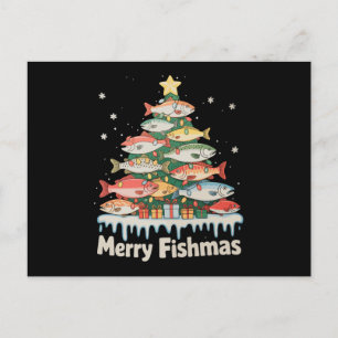 Merry Fishmas Fish Christmas Tree Lights Fisherman Holiday Postcard