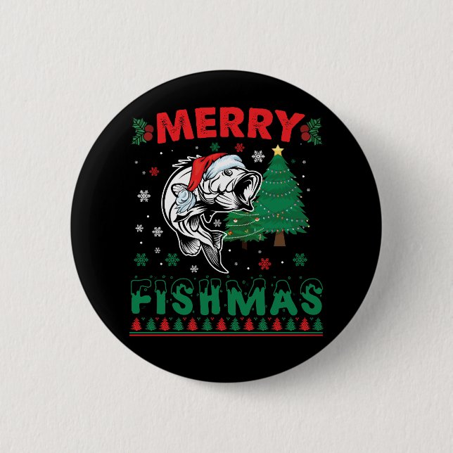Merry Fishmas Fish Fishing Dad Fisherman Christmas 6 Cm Round Badge (Front)