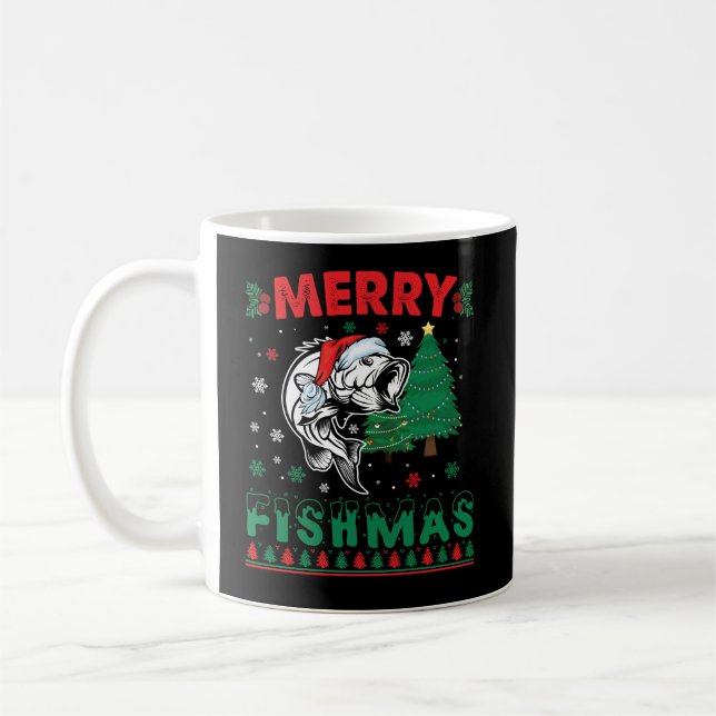 Merry Fishmas Fish Fishing Dad Fisherman Christmas Coffee Mug (Left)