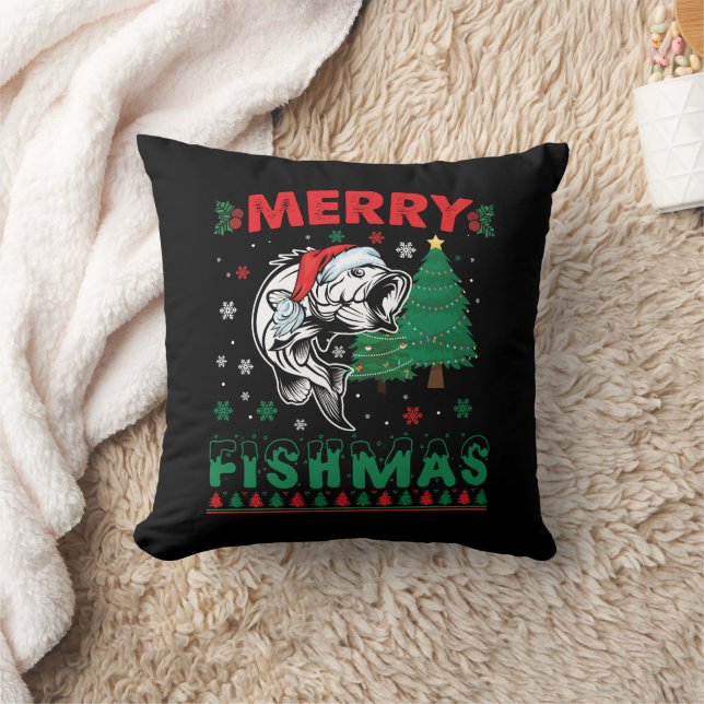 Merry Fishmas Fish Fishing Dad Fisherman Christmas Cushion (Blanket)