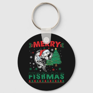 Merry Fishmas Fish Fishing Dad Fisherman Christmas Key Ring