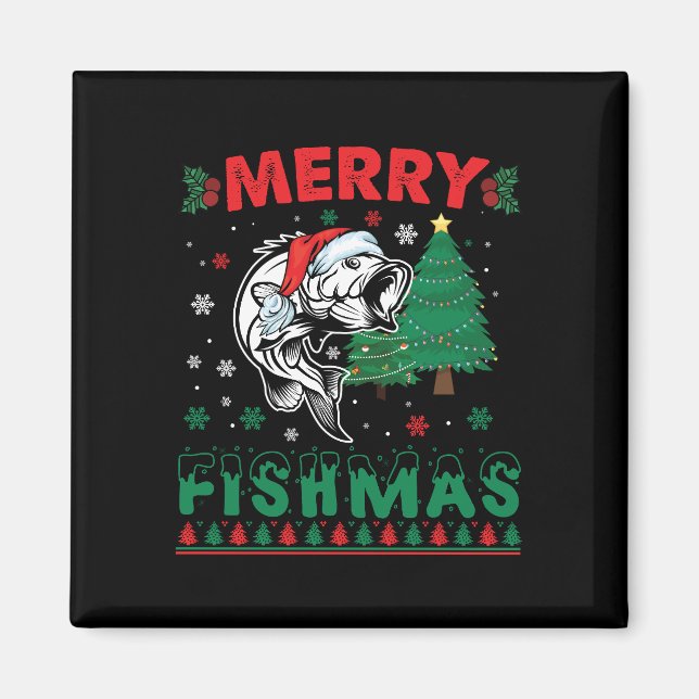 Merry Fishmas Fish Fishing Dad Fisherman Christmas Magnet (Front)