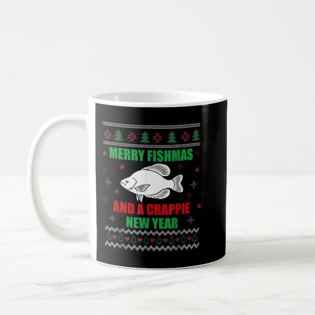 Merry Fishmas Fish Fishing Fisherman Ugly Christma Coffee Mug (Left)