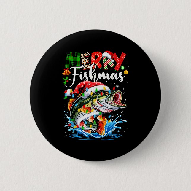 Merry Fishmas Fish Fishing Merry Xmas Christmas Me 6 Cm Round Badge (Front)