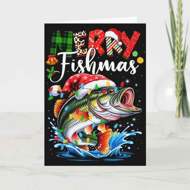 Merry Fishmas Fish Fishing Merry Xmas Christmas Me Card (Front)