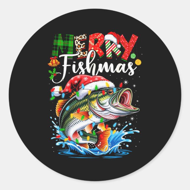 Merry Fishmas Fish Fishing Merry Xmas Christmas Me Classic Round Sticker (Front)
