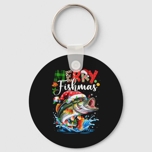 Merry Fishmas Fish Fishing Merry Xmas Christmas Me Key Ring (Front)