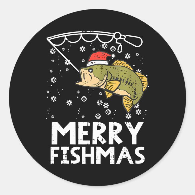 Merry Fishmas Fish Fishing Xmas Christmas Dad Men Classic Round Sticker (Front)